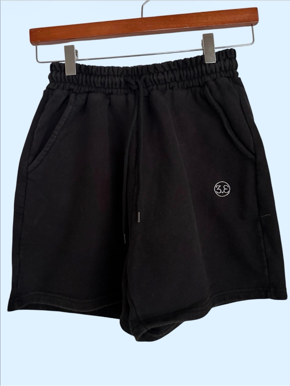 Short 3E Field Trip Size Black Elastic Waist Casual with Small White Logo.